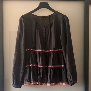 TANVI KEDIA by Anthropologie Black Long-Sleeve Embroidered Tiered Tunic